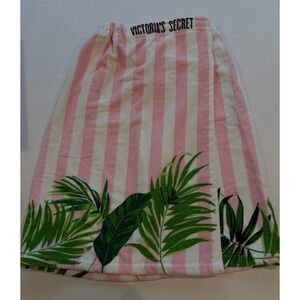 Victoria's Secret Body Wrap Towel Pink Striped  Bath Wrap Palm Leaf Design Beach